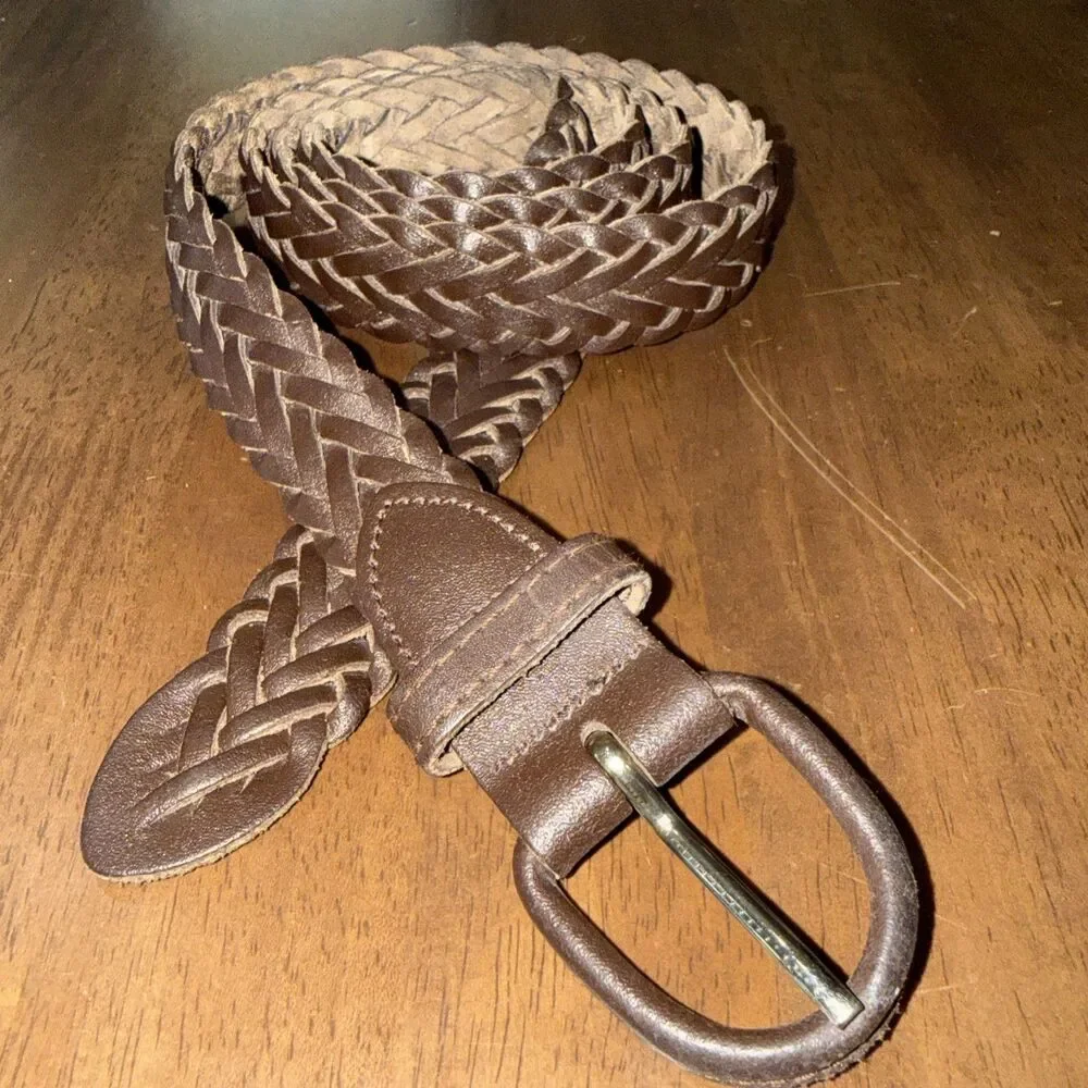 Braided Leather Belt Brown Woven Argentina Artisan Classic XL Covered Buckle